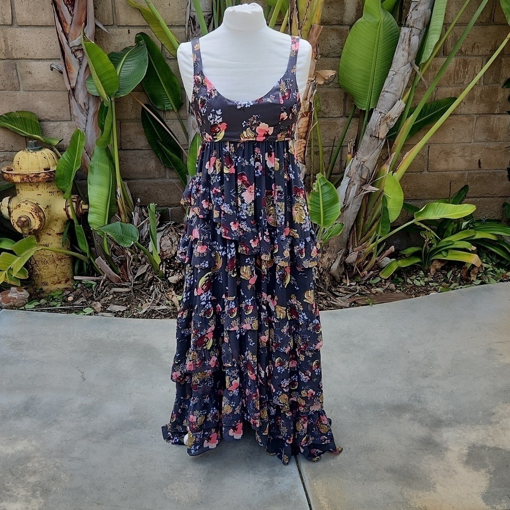 Cinq à Sept Alanis Tiered Ruffle Silk Floral Maxi Dress Size 0